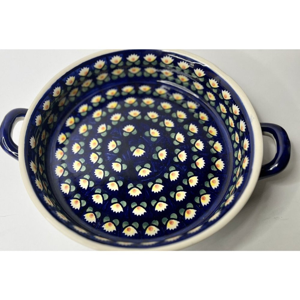 Boleslawiec Pottery 2 Handle Baking Dish Casserole Poland 9.5" flowers
